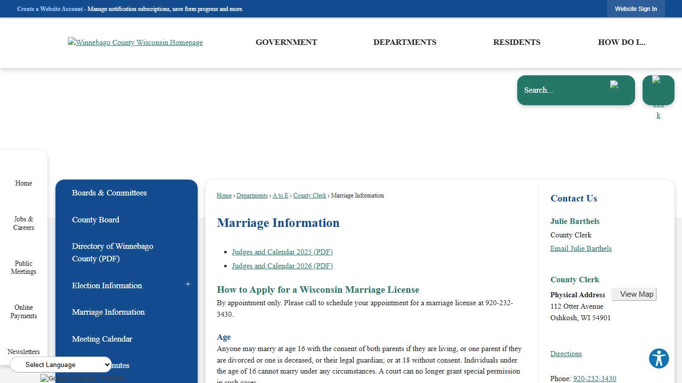 Marriage Information | Winnebago County, WI